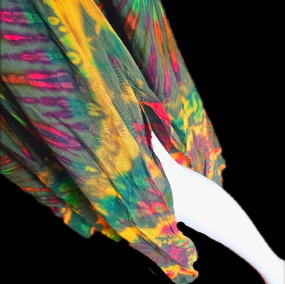 TIE DYE Colorful Rayon Flowy Midi Shift Dress OS NEW - Picture 8 of 8